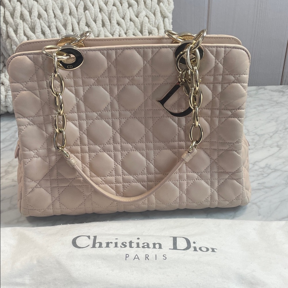 Dior Quilted Satchel in Pale Blush with Gold Hardware